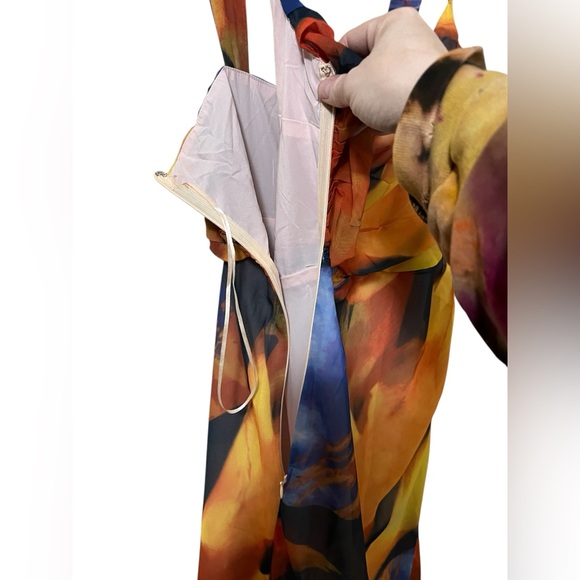 Hello Molly NWT silhouette sky midi maxi dress in orange yellow blue abstract - Picture 12 of 15